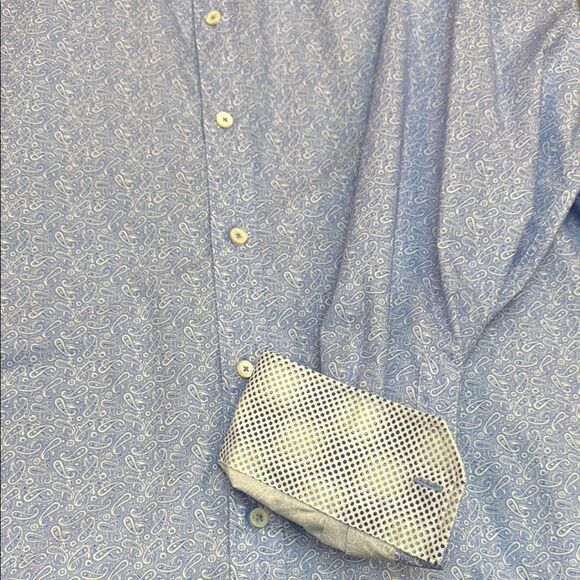 Bugatchi Blue and White Geometric Dress Shirt - Picture 3 of 8